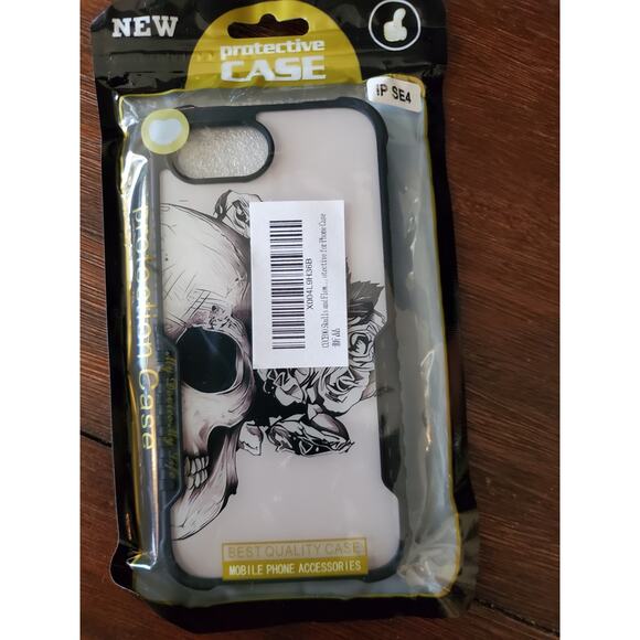 Protective Case Skull and Flowers Black & Clear iPhone SE4 Cell Phone Case NEW - Picture 2 of 3